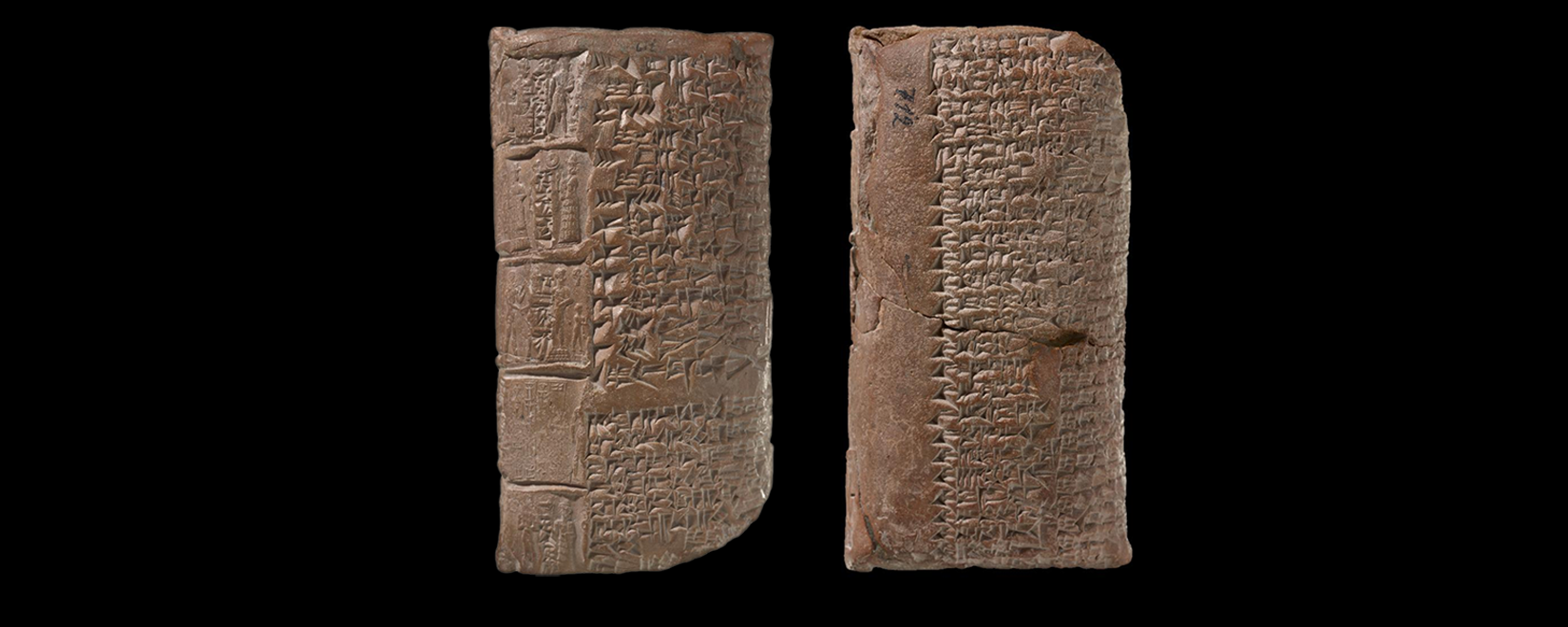 Front and back of a cuneiform tablet. On the side, there is also multiple rollouts of different cylinder seals.